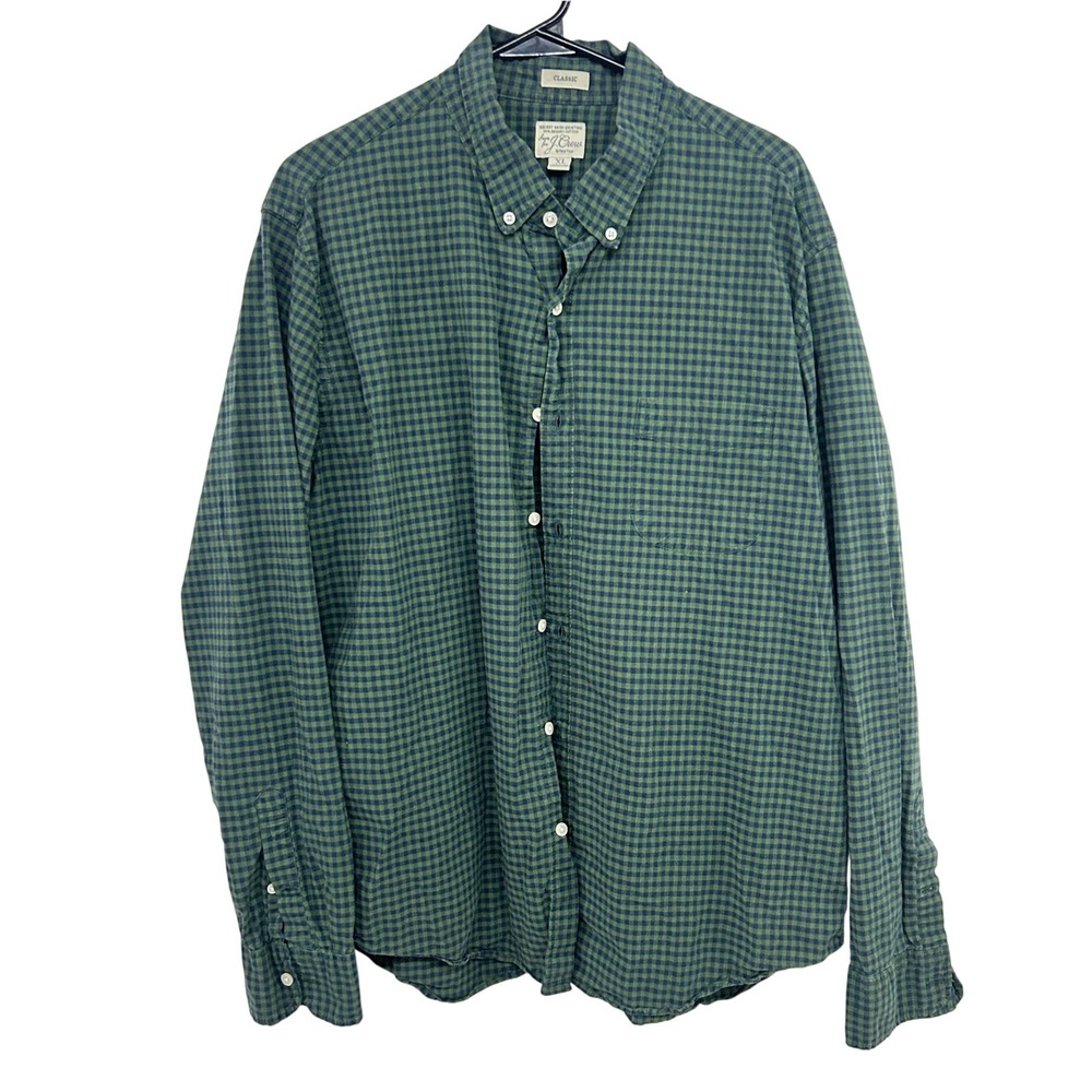 J.Crew Gingham Button Down Shirt XL Green Navy Organic Cotton Preppy Heritage